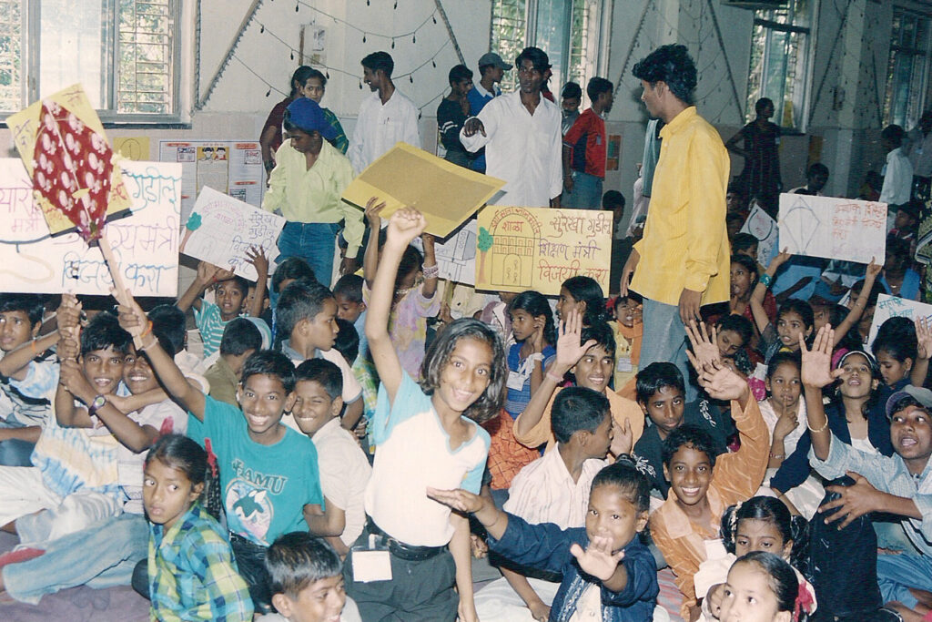 An early photo of children’s collective Bal Adhikar Sangharsh Sangathan - YUVA